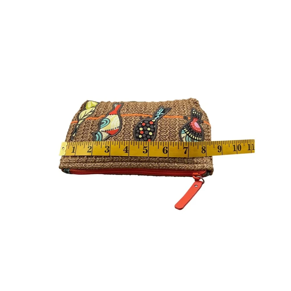 Vera‎ Bradley Woven Straw Bird on a Wire Cosmetic Bag Pouch Tan Orange Multi